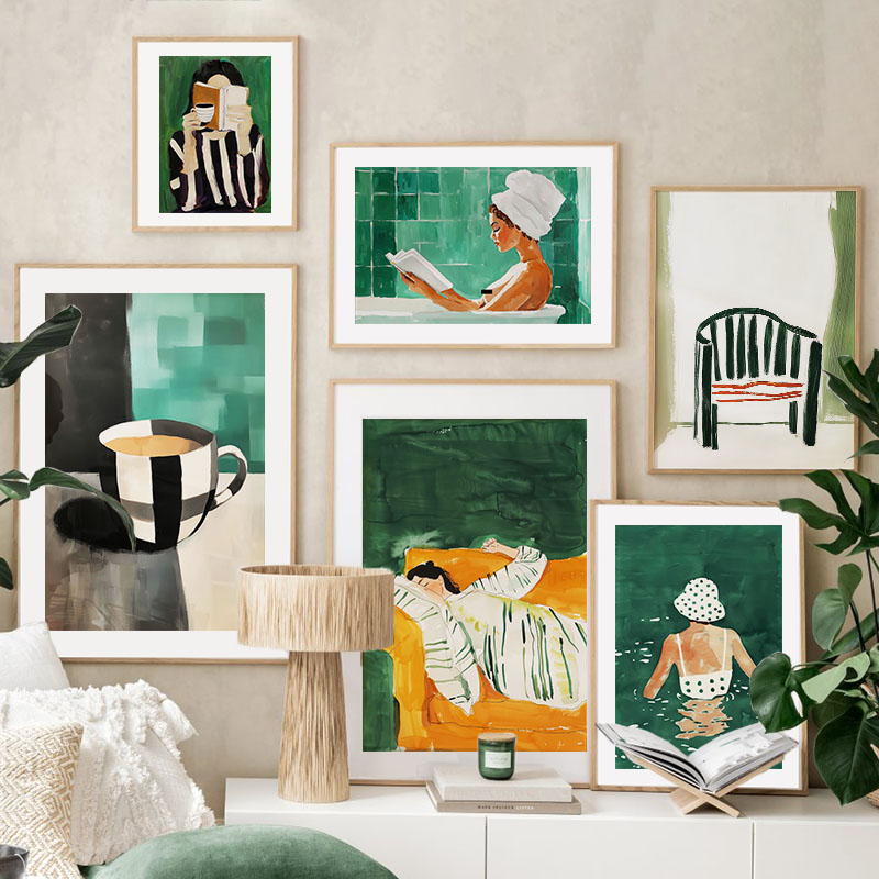 Art Craft Toys - Poster Abstrak Gadis Bergaris Hijau, Buku,